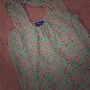 Light blue tank top with bow pink floral print